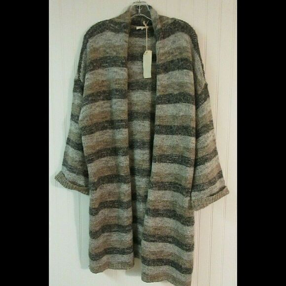 Mystree long cardigan sweater gray & brown LG NEW - Picture 1 of 5